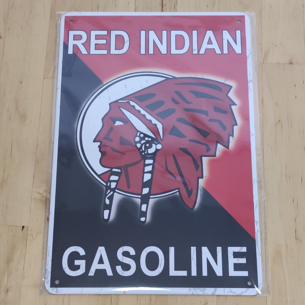 Red Indian Gasoline Metal Sign